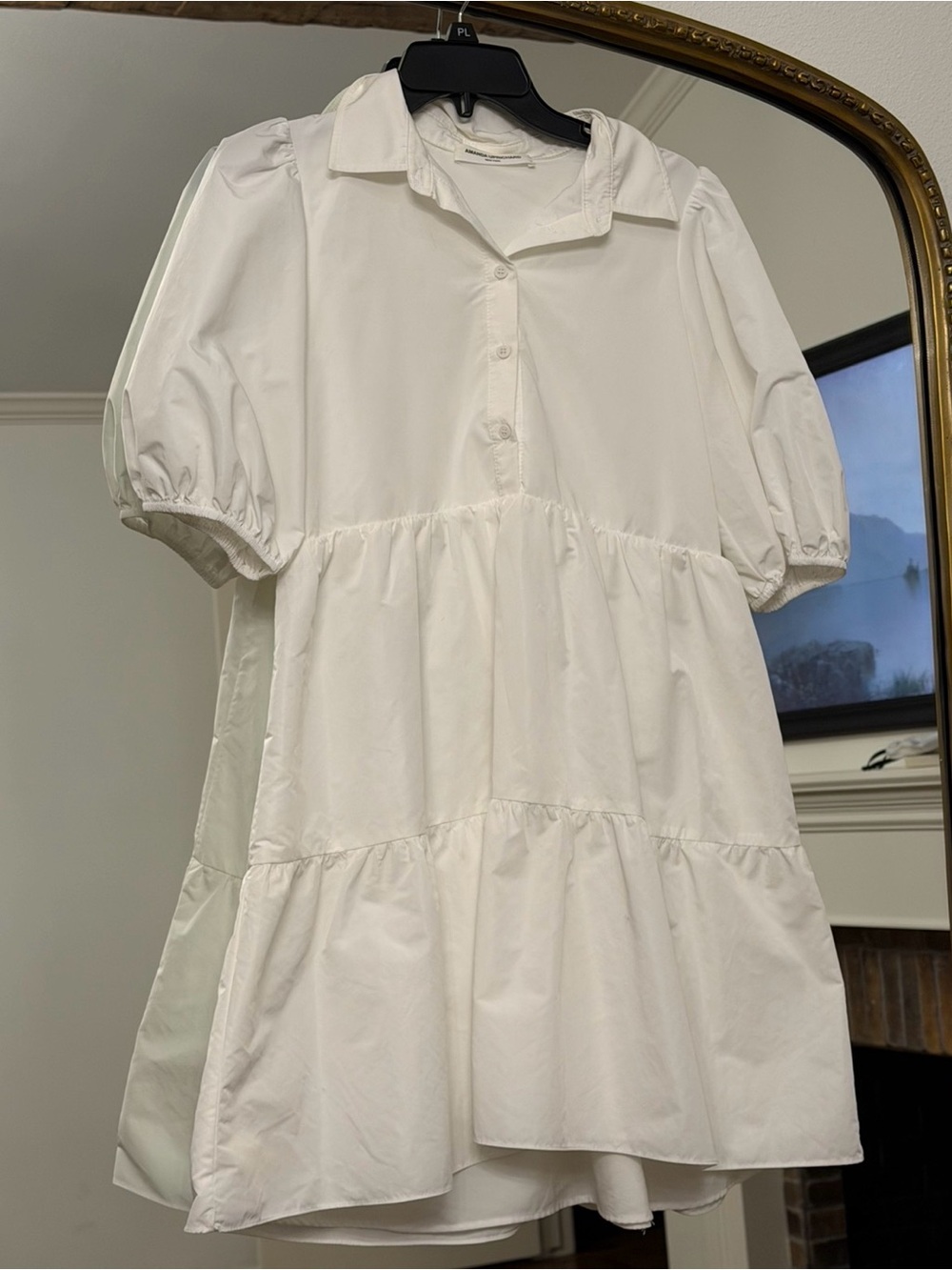 Amanda Uprichard White Puff Sleeve Tiered Mini Dress